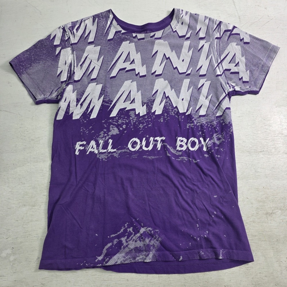 Fall Out Boy "Mania" AOP Logo Graphic Band Tour Purple Shirt Tee Men's Sz L